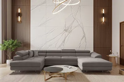 Produktbild von Wohnlandschaft Schlafsofa Sofa CARMELO in Stoff Nova Grau Ottomane Rechts