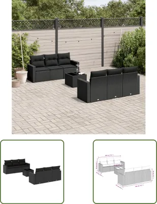Produktbild von The Living Store 7-tlg. Garten-Sofagarnitur mit Kissen Schwarz Poly Rattan
