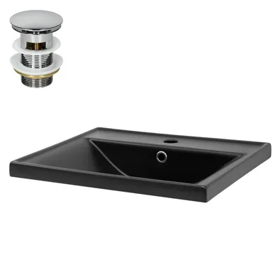 Obrázok produktu pre Keramické umývadlo s prepadom, 51 x 41,5 x 15,5 cm, čierne, matné, dizajnový model