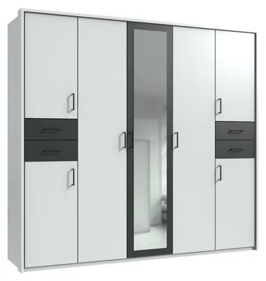 Produktbild von Drehtürenschrank Kleiderschrank 228cm Passepartout Spiegel Weiß, Griffe schwarz / 22572