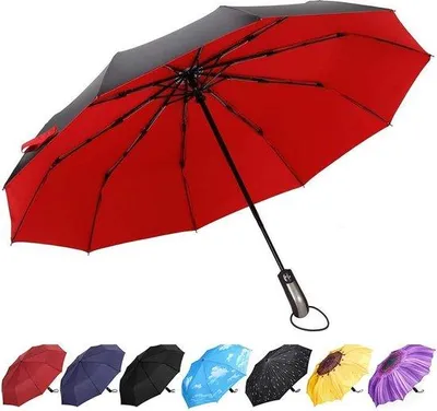 Produktbild von Famanu Regenschirm Faltbar - Schwarz mit Reisebeutel