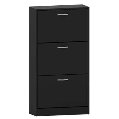 Image de Armoire à chaussures Vida Designs à 3 portes battantes – Noir, meuble à chaussures moderne et peu encombrant pour le couloir et l'entrée