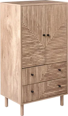 Produktbild von BELIANI Schrank Hellbraun MDF-Platte mit 2 Türen 2 Schubladen Rillen-Optik Helle Holzbeine Moderner Türschrank Allzweickschrank Wohnzimmer