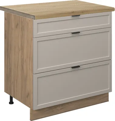 Imagen del producto de Mueble bajo de cocina Vicco Fame-Line GrisBeige 80 cm con 3 cajones, ET Roble, Model 50396