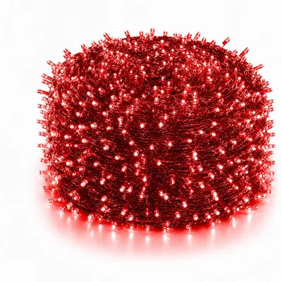 Image de 100M 1000LEDs 8 modes Chaîne d'éclairage Courant LED Noël Chaîne d'éclairage Câble transparent Lumière de décoration de chambre Fête Jardin Arbre de Noël Éclairage, Rouge