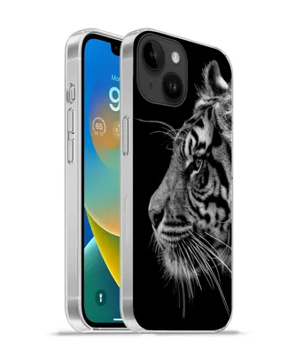 Produktbild von MuchoWow® Handyhülle Schutzhülle Hülle für Apple iPhone 14 - Softcase Tiger auf schwarzem Hintergrund in schwarz und weiß Silikon Softcase Handy Hülle - Mobiltelefonhülle