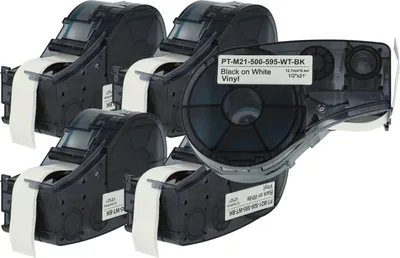 Produktbild von vhbw 5x Schriftband-Kassette Ersatz für Brady M21-500-595-WT für Etiketten-Drucker 6,4m x 12,7mm Schwarz auf Weiß, Vinyl