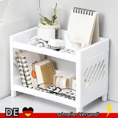 Produktbild von 1PC PP Desk Doppel Schicht Lagerung Rack Rechteckige Weiß Organisation