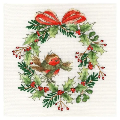 Imagen del producto de Bothy Threads, kit de bordado de punto de cruz "Corona de petirrojo", con esquema de puntos, tela Aida 14, 26x26 cm