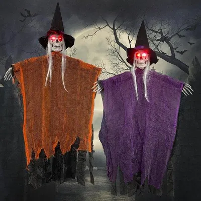 Produktbild von Famanu Halloween-Dekoration 2 Stück - Leuchtende Geister mit roten Augen