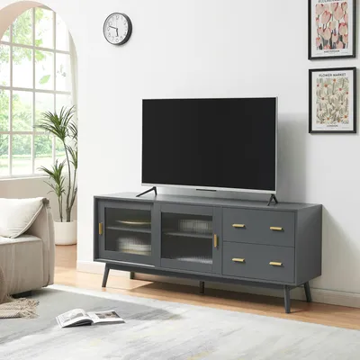 Zdjęcie produktu dla Szafka pod TV 'Susa' 2 drzwi przesuwne ze szklanym frontem 160 x 40 x 65 cm Szara