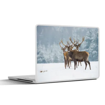 Produktbild von MuchoWow® Laptop Aufkleber Sticker Cover Hirsche - Tiere - Schnee - Winter - Landschaft - Natur 32.5x23.5 cm - Sticker für Laptop - Selbstklebend