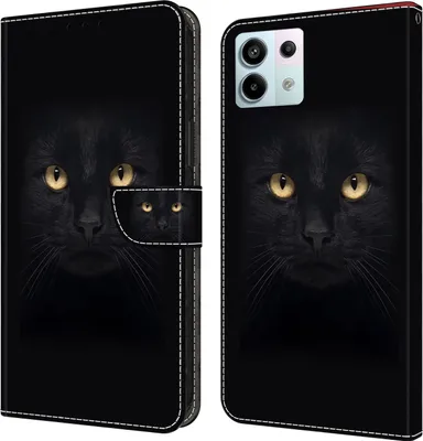 Produktbild von CLM-Tech Handyhülle kompatibel mit Xiaomi Redmi Note 13 Pro 5G Hülle - Tasche aus Kunstleder - Klapphülle mit Ständer und Kartenfächern - Schutzhülle Wallet Case Cover in schwarzer Panther Augen