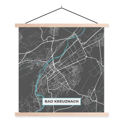 Produktbild von MuchoWow® Textilposter Bad Kreuznach - Stadtplan - Blau - Karte - Deutschland 40x40 cm mit holzfarbenen Rahmen - Posterleiste
