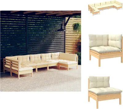Produktbild von vidaXL 7-tlg. Garten-Lounge-Set mit Creme Kissen Massivholz Kiefer -  Gartenmöbel-Sets