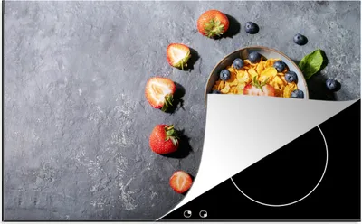 Produktbild von KitchenYeah© Herdabdeckplatte Erdbeere - Cornflakes - Beeren - Kräuter , 89x51cm, Küche Deko, Glaskeramikkochfeld Herdabdeckung, Abdeckplatte fùr Kochfeld