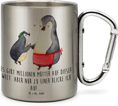 Produktbild von Mr. & Mrs. Panda Thermobecher Pinguin mit Kind - Transparent - Geschenk, Mutter, Teetasse, Muttertag, Campingtasse, Isolierbecher, thermotasse, Becher Aus Edelstahl, Mama