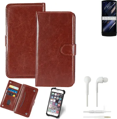Produktbild von K-S-Trade 360° Hülle kompatibel mit Motorola Razr (2019) inkl. Headphones braun Kunstleder Case BookCase WalletCase Kunstlederederhülle