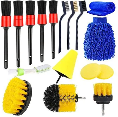 Produktbild von Autodetail-Reinigungsbürsten-Set, 17-teilig, mit Drehbürste und Auto-Pflegebürsten, für Innenausbürsten und Außenreinigung, Reifenreinigungsmittel