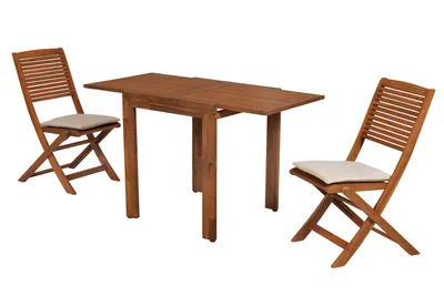 Produktbild von Merxx Gartenmöbel Set Bali 5 tlg., 2 Klappstühle, 2 Sitzauflagen, 1 Balkonausziehtisch 65 (130) x70 cm- Akazie