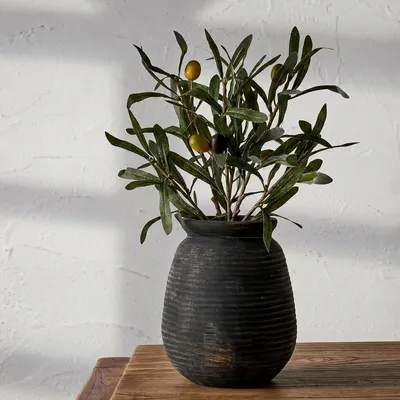 Produktbild von Keramische Blumenvaase, große schwarze Vase, 18 cm, für die Wohnraumdekoration