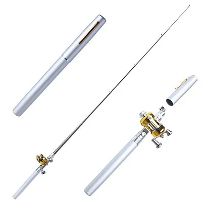 Produktbild von Mini Outdoor Pocket Fish Stiftform Angelrute Aluminiumlegierung Angelrute-Silber
