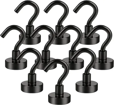 Obrázok produktu pre 10 magnetických háčikov, extra silných, čiernych, vyrobených z neodymu