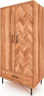 Produktbild von Kleiderschrank Seiba Kernbuche massiv 97x60x196 Fischgrät 2 Türen 1 Schublade