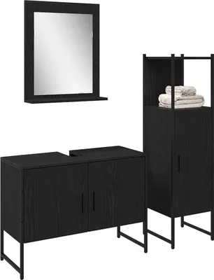 Produktbild von vidaXL Badezimmermöbel-Set mit Regal 3 pcs Schwarz Holzwerkstoff