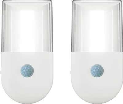 Produktbild von LED Nachtlicht mit Dämmerungssensor & Bewegungsmelder, Up&Down Licht für Steckdose 2er-Set Zylinder-Weiß