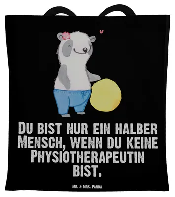 Produktbild von Mr. & Mrs. Panda Beutel Physiotherapeutin Herz - Schwarz - Geschenk, Shopping Tasche, Einkaufstasche, Tote Bag, Laptoptasche, Jutebeutel