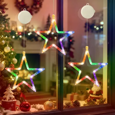 LED-Lichtervorhang, 3 Stück, 10 LEDs, Timer, batteriebetrieben, bunt