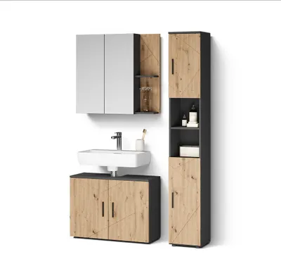 Image de Ensemble de meubles de salle de bain Livinity Ronco Anthracite/Chêne Artisan 3 pièces, Model 62272