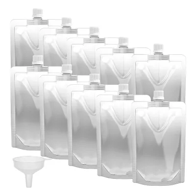 Produktbild von 10 Stück Flüssigkeitsbeutel lebensmittelecht auslaufsicher mit Schraubverschluss Ausguss verdeckbare Flüssigkeitsbeutel mit Trichter für den Außenbereich-100 ml