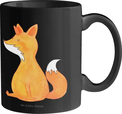 Produktbild von Mr. & Mrs. Panda Kaffeetasse Einhorn Fuchs - Schwarz - Geschenk, Bedruckte Tasse, haferl, Einhörner, Pott, Füchse, Unicorns, Unicorn, Becher, Fuchshörnchen