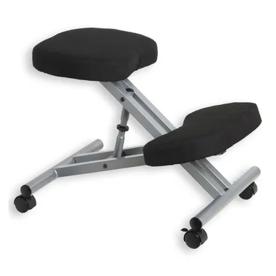 Produktbild von IDIMEX Kniestuhl ROBERT, höhenverstellbar, rollbar, gepolstert, schwarz/alufarben, Metall, Stoff (100% Polyester), 47x62x68 cm, ohne Rückenlehne, ergonomisch