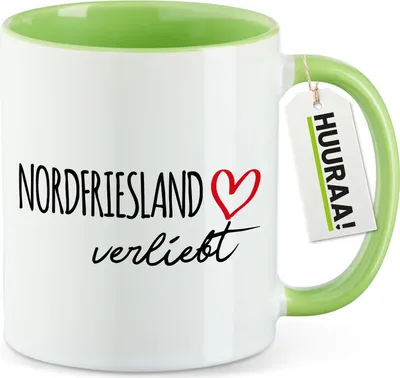 Produktbild von Huuraa Kaffeetasse Nordfriesland verliebt 330ml Grün Keramik Kaffeebecher Geschenkidee