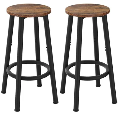 Image de Ensemble de 2 tabourets de bar, style industriel, avec repose-pieds réglables, structure en acier, dimensions 30x30x64 cm, couleur marron vintage
