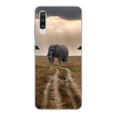 Produktbild von MuchoWow® Handyhülle Schutzhülle Hülle für Samsung Galaxy A70 Elefant - Tiere - Wiese - Sonne Silikon Softcase Handy Hülle - Schutzhaube