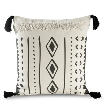 Obrázek produktu pro Eurofirany povlak na polštář se střapci Geometrický vzor šedá krémová 45 cm x 45 cm