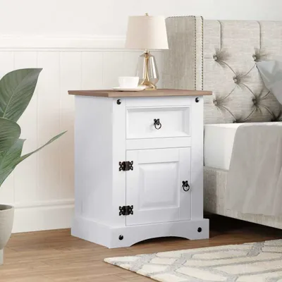 Immagine prodotto di Maison Exclusive - Comodino in Legno di Pino Messicano  Bianco 53x39x67 cm