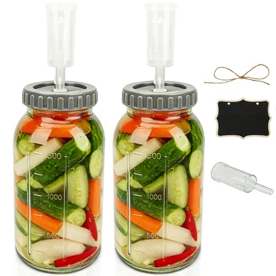 Imagen del producto de Frascos de fermentación con válvula de fermentación, 2 unidades de 2 litros, boca ancha, para kimchi y chucrut