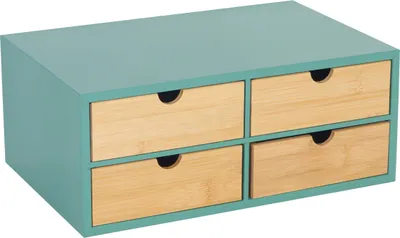 Zdjęcie produktu dla Organizer biurkowy Relaxdays, 4 szuflady, na przybory biurowe, wys. x szer. x gł.: 14 x 33 x 21 cm, bambus i MDF, miętowy/naturalny