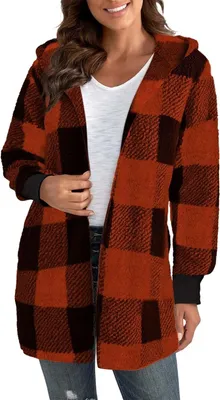 Obrázek produktu pro ASKSA Dámské Teddyjacke Color Blocked Teddyfleece Jacke Fashion Casual Wintermantel Jacken,Orange,3XL