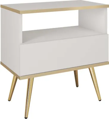 Produktbild von FURNLUX Nachttisch Oro Weiss Und Gold 54cm / Hauptfarbe: Weiß / Abmessungen: 54 x 39 x 59 cm