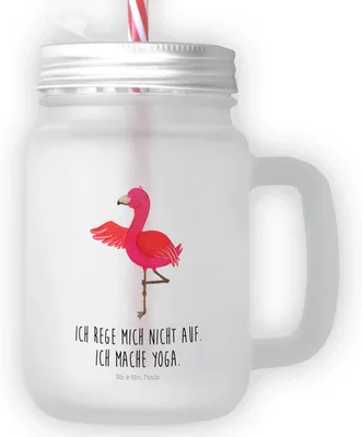 Produktbild von Mr. & Mrs. Panda Cocktailglas Flamingo Yoga - Transparent - Geschenk, Rosa, Meditieren, Trinkglas mit Deckel, Namaste, getränkebecher, Mason Jar, Glas, dessertglas, Baum