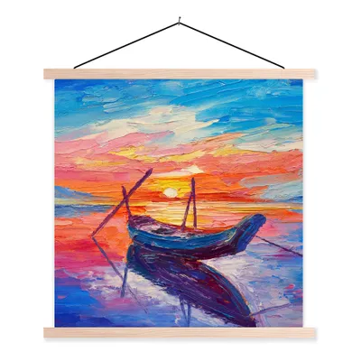 Produktbild von MuchoWow® Textilposter Malerei - Boot - Ölfarbe - Wasser 60x60 cm mit holzfarbenen Rahmen - Wanddekoration