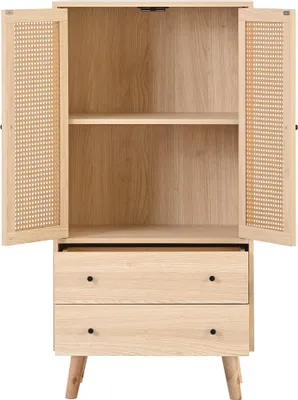 Produktbild von Sweiko Highboard, Sideboard mit Rattantüren und 2 Schubladen, Holzbeine, 60*40*120cm
