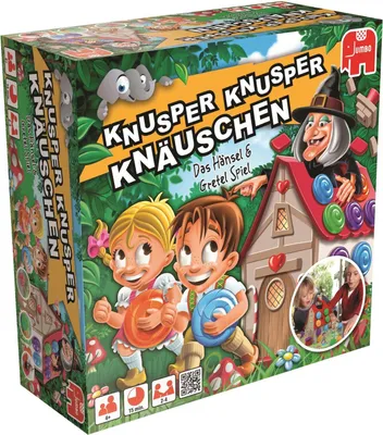 Produktbild von Jumbo Spiele Knusper Knusper Knäuschen Kinderspiel, Karton, Kunststoff, Mehrfarbig, B 120 x T 270 x H 270 mm, mit Soundeffekten, 4 Spielfiguren, für 2-4 Spieler, Spieldauer ca. 15 Min.