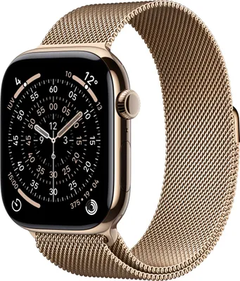 Produktbild von Apple Watch Series 11 GPS + Cellular 46 mm Titan Gold und Gold Milanaise-Armband - Größe M/L